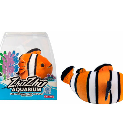 Blue Lansay Zhu Zhu Aquarium Moon Le clown fish plush toy from Lansay, soft and cuddly clownfish-themed stuffed animal.