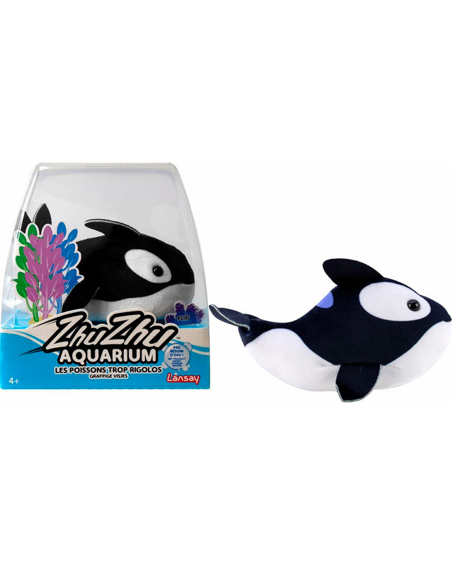 Lansay Zhu Zhu Aquarium Margot the small orca plush toy, 9x14x14 cm, electronic pet and game toy with detailed orca design.