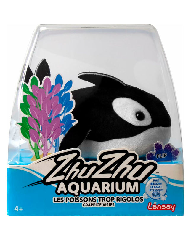 Lansay Zhu Zhu Aquarium Margot the small orca electronic pet toy, 9x14x14 cm, featuring colorful orca design and interactive features.
