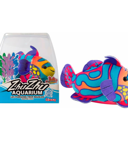 Lansay Zhu Zhu Aquarium interactive toy featuring Sébastien the mandarin fish, 9x14x14 cm, electronic pet gameplay accessory.