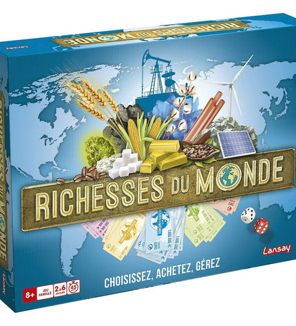 Lansay Riches of the World board game with colorful game pieces and game board for family fun and strategic play.