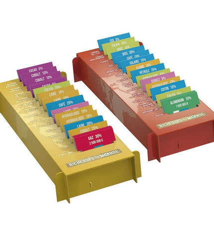 Lansay Riches of the World board game with colorful game pieces and cards for family fun and strategic play.