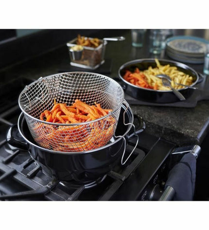 Baumalu black enameled steel deep fryer for home cooking with compact design and easy-to-use controls.