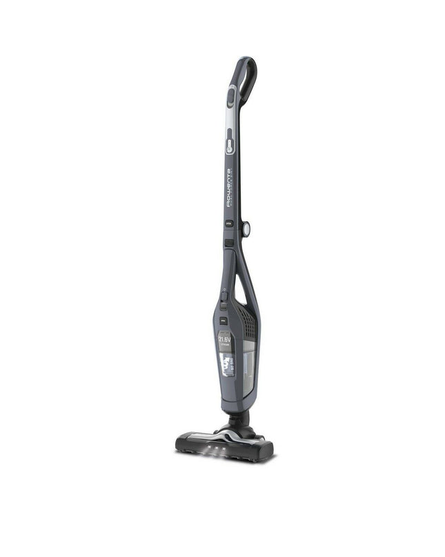Wireless Rowenta RH6756 2-in-1 handheld vacuum cleaner for home cleaning, showing the device with attachments on a clean floor.