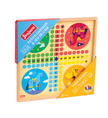 Jeujura Game of Goose and small horses toy set with game board, pieces, and accessories in a 33x33x2 cm size.