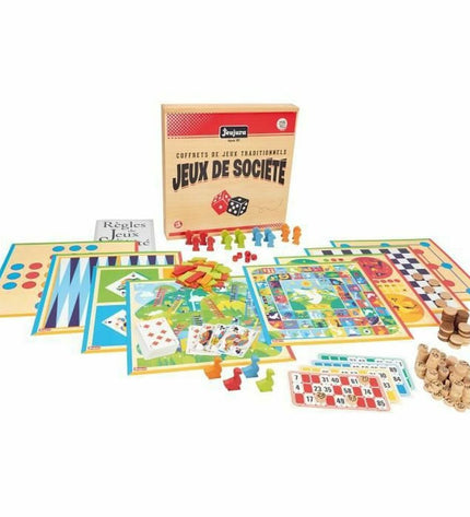 Jeujura Traditional board game set with wooden pieces and game board for classic family entertainment.