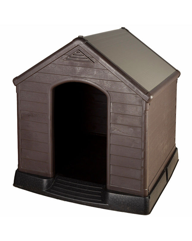 Curver plastic dog crate, 95x99x99 cm, durable pet enclosure designed for dogs, in a natural plastic finish.