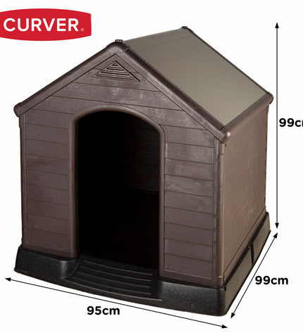 Curver plastic dog kennel in beige, 95x99x99 cm, durable outdoor dog shelter with ventilation and secure door