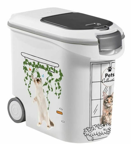 White Curver 35L food storage container for cats, featuring a secure lid and durable plastic design.