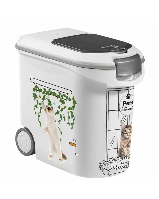 White Curver 35L food storage container for cats, featuring a secure lid and durable plastic design.