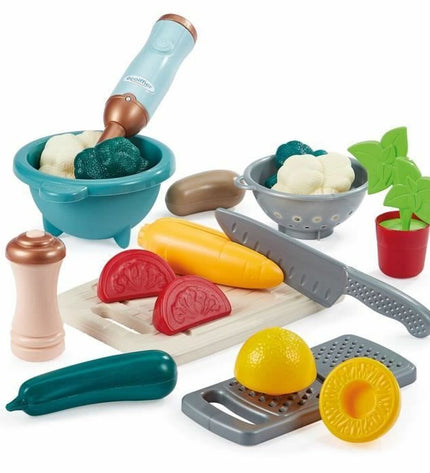 Ecoiffier Delicious Playset with colorful toy food and utensils for imaginative role-play, part of Ecoiffier's pretend game collection.