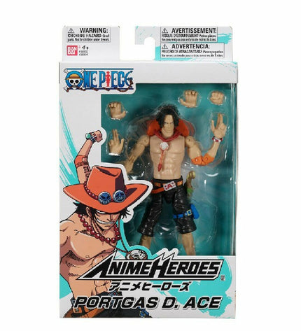 One Piece Anime Heroes Portgas D. Ace action figure, 17 cm tall, detailed Bandai collectible toy from the Playsets and Figures category.