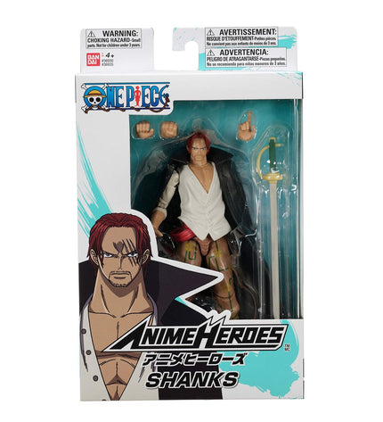 One Piece Anime Heroes Shanks action figure, 17 cm tall, featuring detailed costume and poseable design from Bandai.