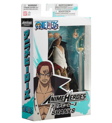 One Piece Anime Heroes Shanks action figure, 17 cm tall, Bandai collectible toy from the anime series.