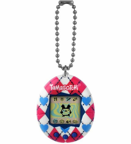 Tamagotchi interactief huisdier speelgoed met hart- en argyle-ontwerp, elektronisch huisdier in kleurrijk decor, 20 x 3 x 15 cm