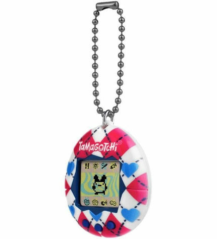 Tamagotchi Corazón de Argyle interactive pet toy, electronic gadget with colorful design, 20x3x15 cm, for fun and play.