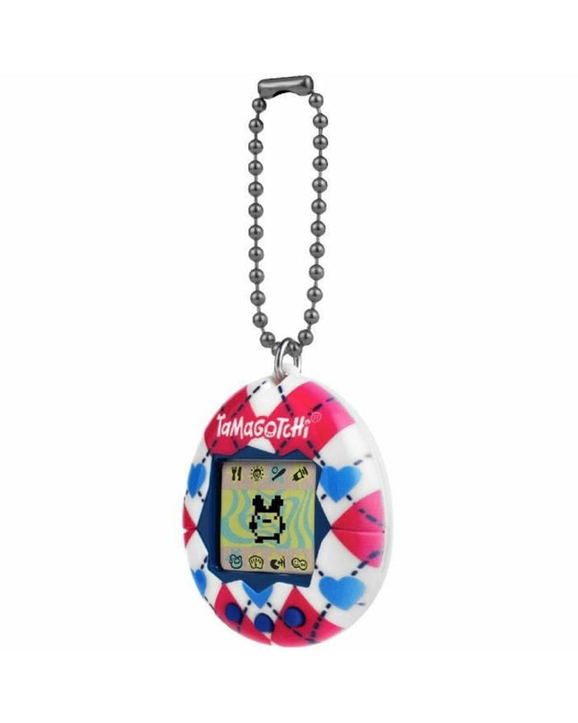 Tamagotchi Corazón de Argyle interactive pet toy, electronic gadget with colorful design, 20x3x15 cm, for fun and play.