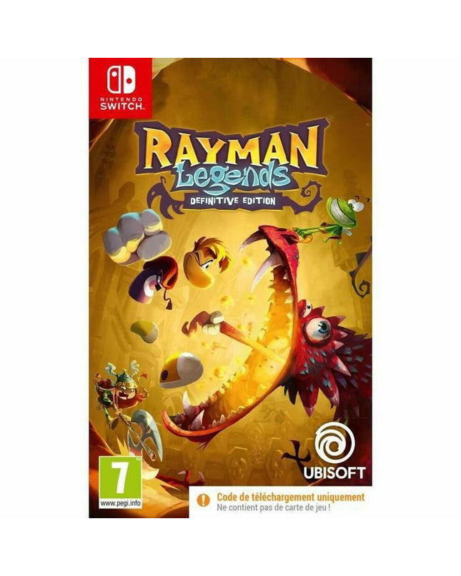 Ubisoft Rayman Legends Definitive Edition Switch video game download code with game cover artwork and digital graphics.