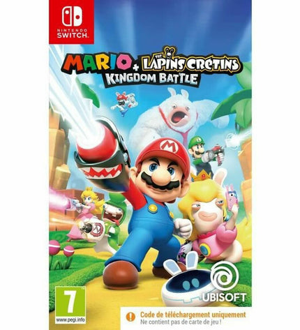Ubisoft Mario + Raving Rabbids Kingdom Battle Nintendo Switch game download code card on a white background.