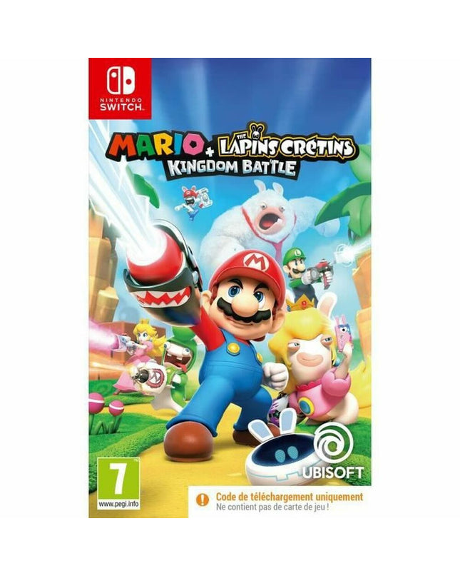 Ubisoft Mario + Raving Rabbids Kingdom Battle Nintendo Switch game download code card on a white background.