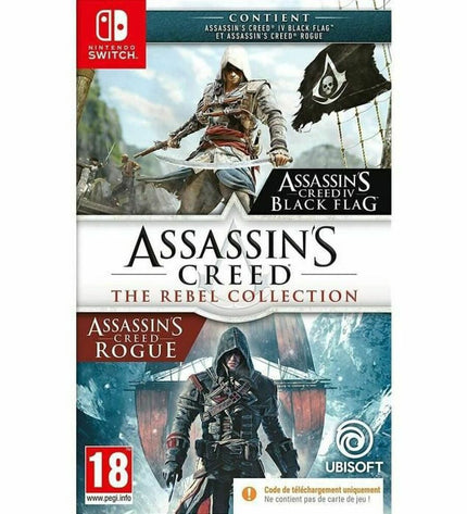 Ubisoft Assassin's Creed: Rebel Collection Nintendo Switch download code for electronic gaming console with artwork and packaging.