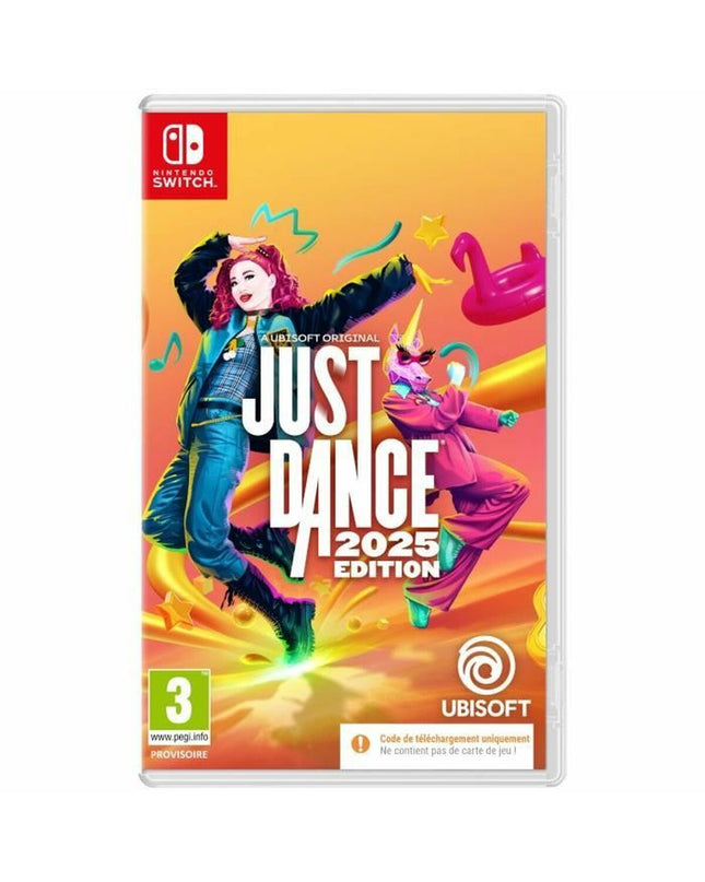 Ubisoft Just Dance 2025 Edition video game for Nintendo Switch, electronic plug-and-play game console, with cover art visible.
