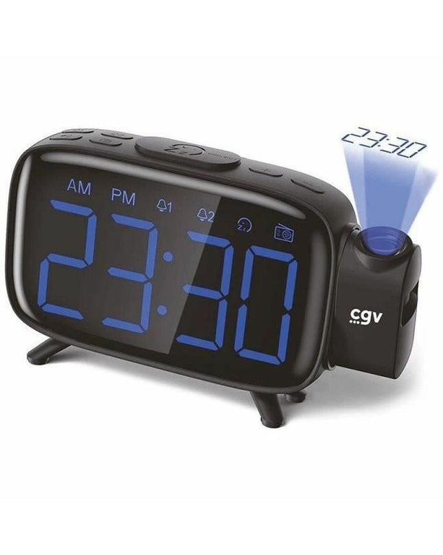 CGV radio alarm clock CR-P10 with digital display and control buttons, electronic audio and hifi device.