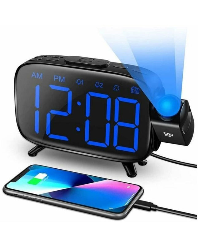 CGV CR-P10 radio alarm clock with digital display, buttons, and speaker for electronic audio alarm and time display.