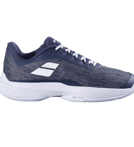 Gray Babolat Jet Tere 2 women's tennis shoes with breathable mesh and durable sole for outdoor sports.