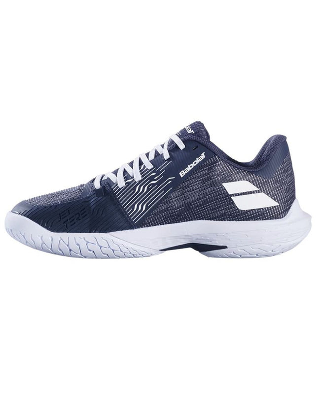 Gray Babolat Jet Tere 2 sports shoes for women, tennis and outdoor activity, with breathable mesh and supportive sole.