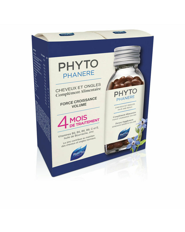 Two bottles of Phyto Paris Phytophanere dietary supplement capsules for health and personal care, each containing 120 capsules.