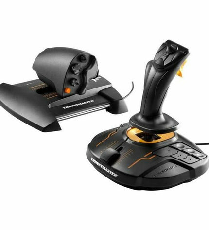 Thrustmaster T-16000M FCS Hotas gaming controller in black for consoles, featuring multiple buttons and joystick for immersive gameplay.