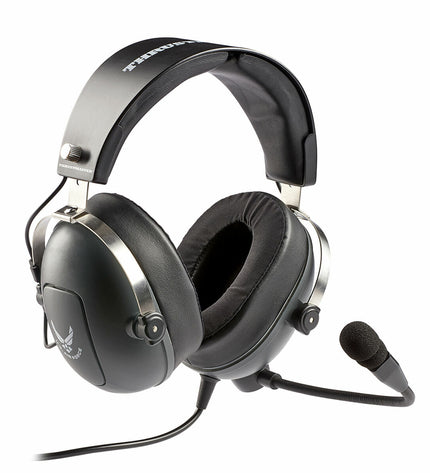 Thrustmaster gaming headset with microphone for consoles, featuring comfortable ear cups and adjustable headband.
