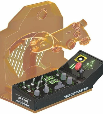 Black Thrustmaster gaming remote control for PC, plug and play design, with buttons and joysticks for gaming consoles.