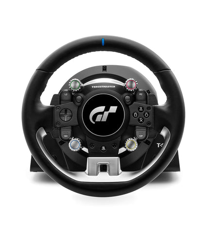 Black Thrustmaster 4160846 steering wheel controller for plug-and-play gaming consoles, designed for electronic gaming setups.