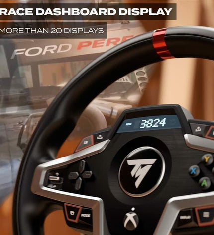Thrustmaster Race stuurwiel for gaming consoles, plug and play electronic racing wheel with detailed control buttons.