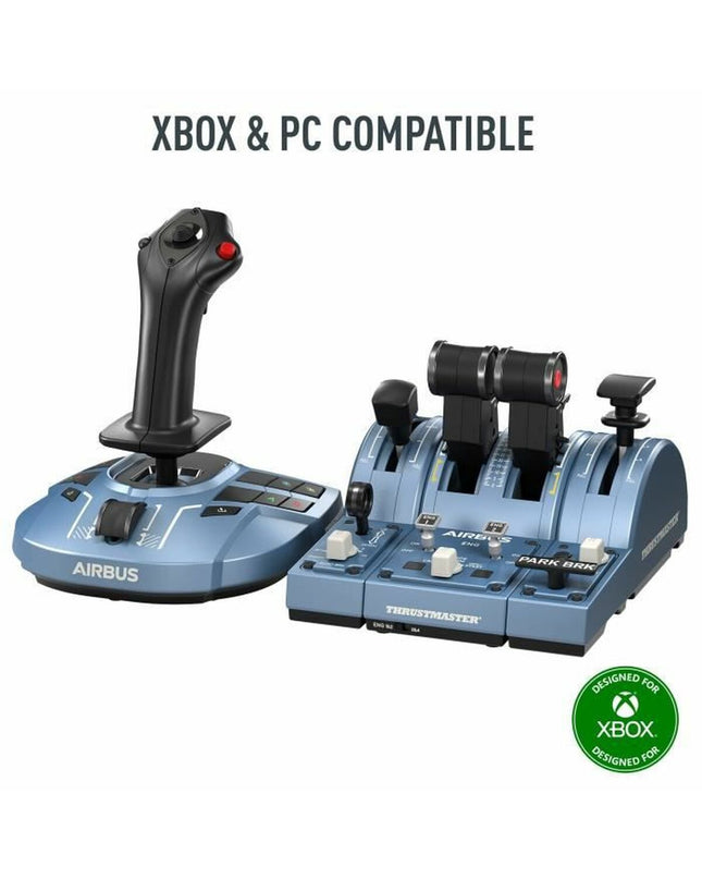 Blue Thrustmaster Joystick 4460217 for plug and play gaming consoles, featuring a sleek electronic design with ergonomic controls.