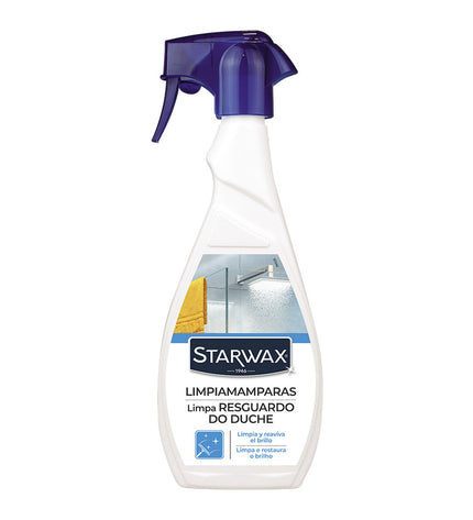 Starwax glass cleaner with atomizer 500 ml for household cleaning, shown with spray nozzle for sparkling bathroom and kitchen glass surfaces.