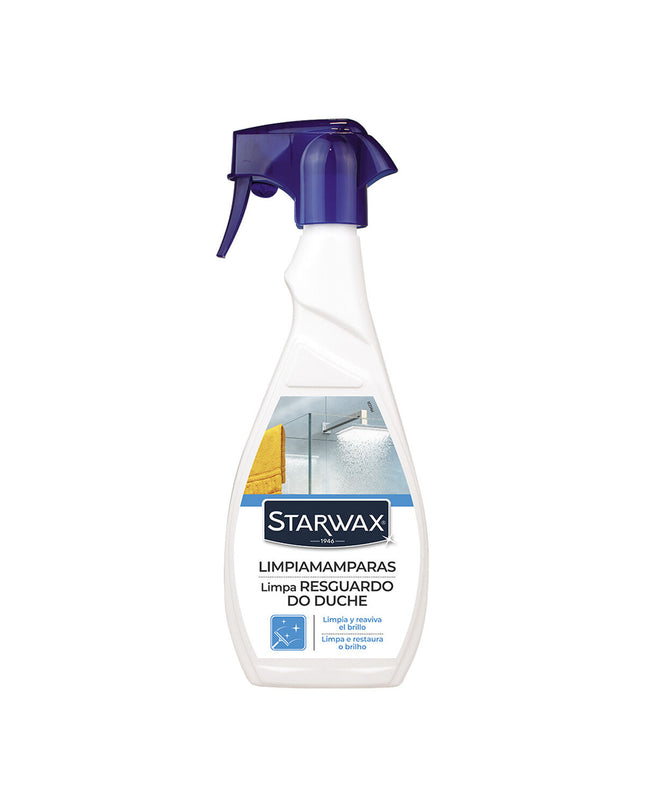 Starwax glass cleaner with atomizer 500 ml for household cleaning, shown with spray nozzle for sparkling bathroom and kitchen glass surfaces.