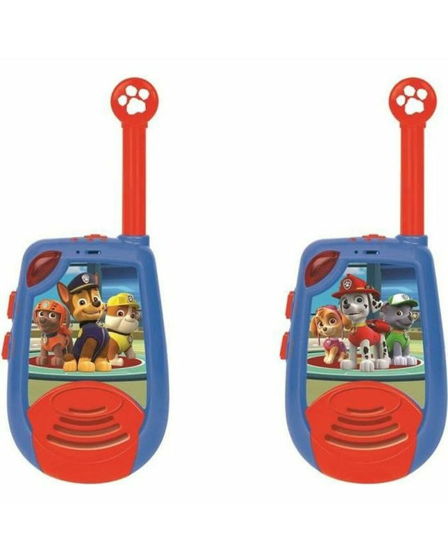 Lexibook Walkie-Talkie LA PAT 'PATROUILLE electronic toy with colorful design for kids, featuring push-to-talk buttons and antenna.