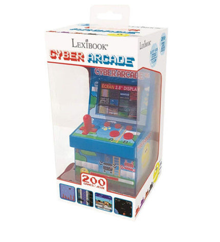 Lexibook Cyber Arcade portable game computer with colorful screen and controls, featuring 200 built-in electronic toy games.