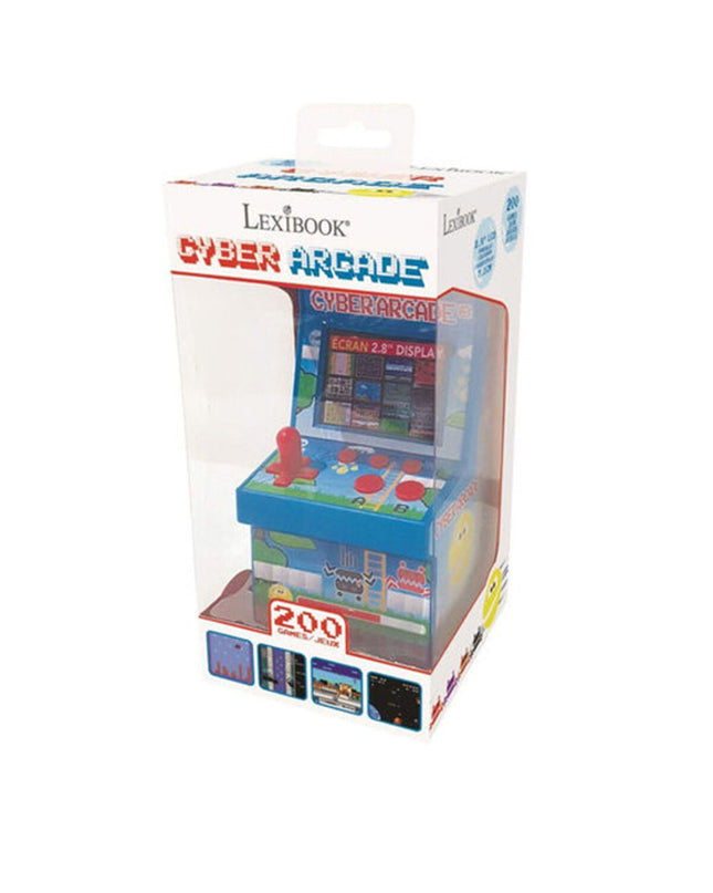 Lexibook Cyber Arcade portable game computer with colorful screen and controls, featuring 200 built-in electronic toy games.