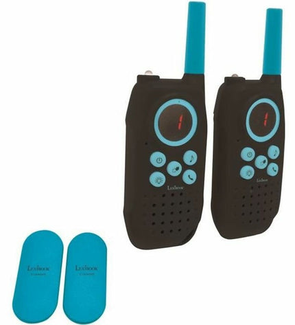 Pair of Lexibook TW42 walkie-talkies, electronic toy gadgets with 5 km range, designed for playful communication and outdoor fun.