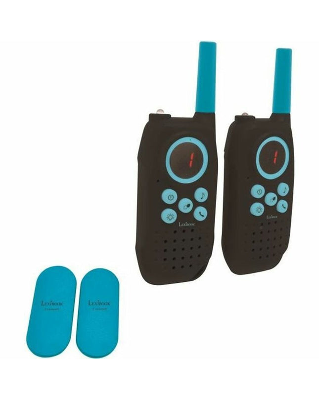 Pair of Lexibook TW42 walkie-talkies, electronic toy gadgets with 5 km range, designed for playful communication and outdoor fun.