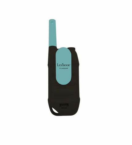 Pair of Lexibook TW42_01 walkie-talkies for kids, electronic toy set with 5 km range, featuring colorful design and push-to-talk buttons.