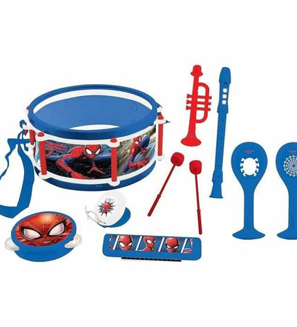 Colorful Lexibook plastic toy musical instrument set for kids, includes various small instruments designed for children’s play and learning.