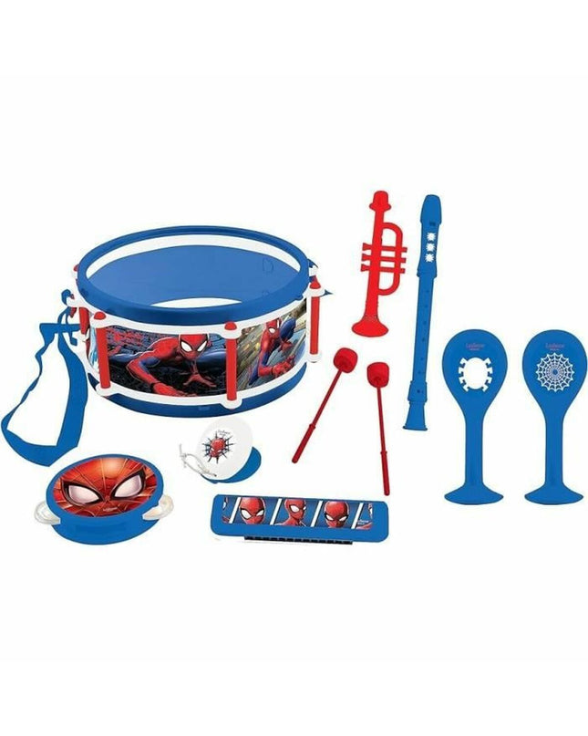 Colorful Lexibook plastic toy musical instrument set for kids, includes various small instruments designed for children’s play and learning.
