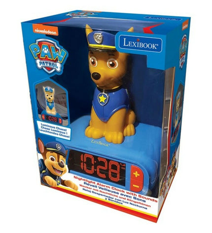 Lexibook RL800PA radio alarm clock with sound and light features, electronic toy for kids, showing digital display and colorful lights.