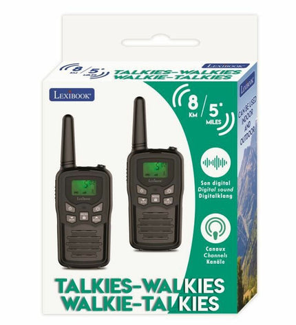Lexibook TW58 walkie-talkie toy for kids, colorful electronic communication device with buttons and antenna, suitable for play.