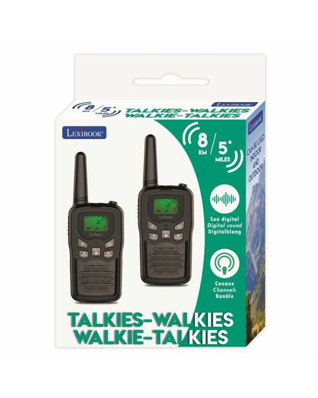 Lexibook TW58 walkie-talkie toy for kids, colorful electronic communication device with buttons and antenna, suitable for play.
